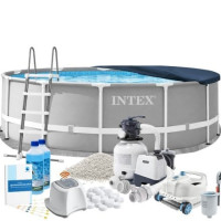 Каркасний басейн MaxPro Intex 26726-11в1 457 x 122 см (басейн, підстилка, драбина, фільтр 7 900 л/год, пісок, альгенікс, хлоргенератор 7 г/год, сіль, тент, скіммер, робот-пилосос)