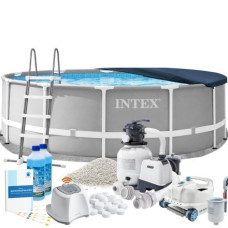 Каркасний басейн MaxPro Intex 26726-11в1 457 x 122 см (басейн, підстилка, драбина, фільтр 7 900 л/год, пісок, альгенікс, хлоргенератор 7 г/год, сіль, тент, скіммер, робот-пилосос)