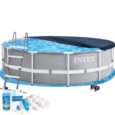 Каркасний басейн Intex 26718FR-6в1, 366 х 122 см (басейн, підстилка, драбина, альгенікс, хлор таблетки, тент)