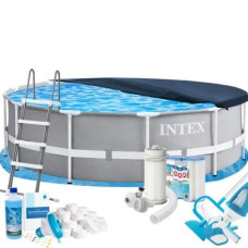 Каркасний басейн Max Intex 26718FR-10в1, 366 х 122 см (басейн, підстилка, драбина, фільтр 3 785 л/год, картриджі, альгенікс, хлор таблетки, тент, сачок, пилосос)