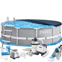 Каркасний басейн Intex MaxPro 26718FR-11в1, 366 х 122 см (басейн, підстилка, драбина, фільтр 3 500 л/год, пісок, альгенікс, хлоргенератор 4 г/год, сіль, тент, скіммер, акум. пилосос)
