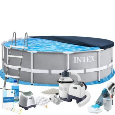 Каркасний басейн Intex MaxPro 26718FR-11в1, 366 х 122 см (басейн, підстилка, драбина, фільтр 3 500 л/год, пісок, альгенікс, хлоргенератор 4 г/год, сіль, тент, скіммер, акум. пилосос)