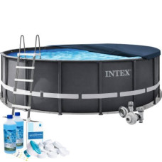 Каркасний басейн Intex 26330-6в1, 549 x 132 см (басейн, підстилка, драбина, альгенікс, хлор таблетки, тент)