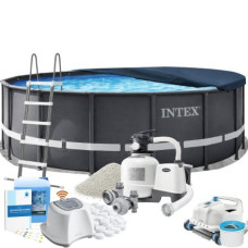 Каркасний басейн Intex 26330-11в1, 549 x 132 см (басейн, підстилка, драбина, тент, фільтр 10 500 л/год, пісок, альгенікс, хлоргенератор 16 г/год, сіль, скіммер, робот-пилосос)
