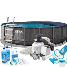 Каркасний басейн Max Intex 26744-10в1, 549 x 122 см (басейн, підстилка, драбина, фільтр 10 500 л/год, пісок, альгенікс, хлор таблетки, тент, скіммер, пилосос)