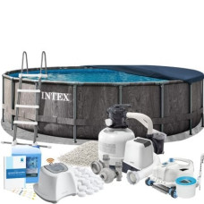 Каркасний басейн MaxPro Intex 26744-11в1, 549 x 122 см (басейн, підстилка, драбина, фільтр 10 500 л/год, пісок, альгенікс, хлоргенератор 16 г/год, сіль, тент, скіммер, робот-пилосос)