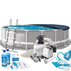Каркасний басейн Max Intex 26732-10в1 549 x 122 см (басейн, підстилка, драбина, фільтр 10 500 л/год, пісок, альгенікс, хлор таблетки, тент, скіммер, пилосос)