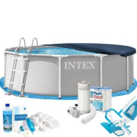 Каркасный бассейн Max Intex 26716-10в1, 366 х 99 см (басейн, підстилка, драбина, фільтр 3 785 л/год, картриджі, альгенікс, хлор таблетки, тент, сачок, пилосос)