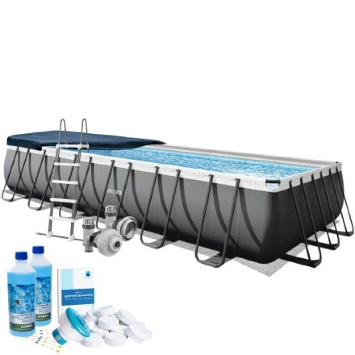 Каркасний басейн Intex 26368-6, 732 х 366 х 132 см (басейн, підстилка, драбина, альгенікс, хлор таблетки, тент)