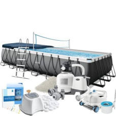 Каркасний басейн MaxPro Intex 26368-12в1, 732 х 366 х 132 см (басейн, підстилка, драбина, фільтр 10 500 л/год, пісок, альгенікс, хлоргенератор 16 г/год, сіль, тент, скіммер, робот-пилосос, волейбол)