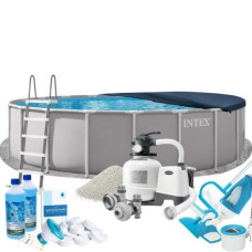 Каркасний басейн Max Intex 26756-10в1, 610 х 132 см (басейн, підстилка, драбина, фільтр 10 500 л/год, пісок, альгенікс, хлор таблетки, тент, скіммер, пилосос)