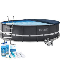 Каркасный бассейн Intex 26334-6, 610 х 122 см (басейн, підстилка, драбина, альгенікс, хлор таблетки, тент)