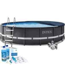 Каркасний басейн Intex 26334-6, 610 х 122 см (басейн, підстилка, драбина, альгенікс, хлор таблетки, тент)