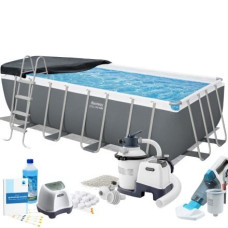 Каркасний басейн MaxPro Bestway 56671-11в1 488 х 244 x 122 см (басейн, підстилка, драбина, фільтр 3 500 л/год, пісок, хлоргенератор 4 г/год, сіль, альгенікс, тент, скіммер, акум. пилосос)