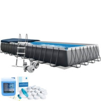 Каркасний басейн Intex 26378-6в1, 975 х 488 х 132 см (басейн, підстилка, драбина, альгенікс, хлор таблетки, тент)