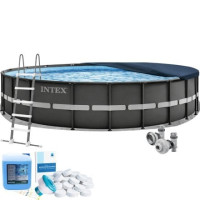Каркасний басейн Intex 26340-6в1, 732 x 132 см (басейн, підстилка, драбина, альгенікс, хлор таблетки, тент)