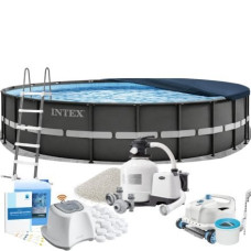 Каркасний басейн MaxPro Intex 26340-11в1, 732 x 132 см (басейн, підстилка, драбина, фільтр 12 000 л/год, пісок, альгенікс, хлоргенератор 16 г/год, сіль, тент, скіммер, робот-пилосос)