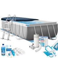 Каркасний басейн Max Intex 26792-10в1 (26356), 488 х 244 х 107 см (басейн, підстилка, драбина, фільтр 3 785 л/год, картриджі, альгенікс, хлор таблетки, тент, сачок, пилосос)