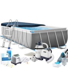 Каркасний басейн MaxPro Intex 26792-11в1 488 х 244 х 107 см (басейн, підстилка, драбина, фільтр 3 500 л/год, пісок, хлоргенератор 4 г/год, сіль, альгенікс, тент, скіммер, акум. пилосос)