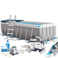 Каркасный бассейн MaxPro Intex 26790-11в1 400 х 200 х 122 см (басейн, підстилка, драбина, фільтр 3 500 л/год, пісок, хлоргенератор 4 г/год, сіль, альгенікс, тент, скіммер, акум. пилосос)