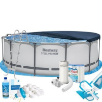 Каркасний басейн Max Bestway 56420-10в1, 366 х 122 см (басейн, підстилка, драбина, фільтр 3 785 л/год, картриджі, альгенікс, хлор таблетки, тент, сачок, пилосос)