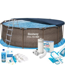 Каркасний басейн Max Bestway 56709-10в1, 366 x 100 см (басейн, підстилка, драбина, фільтр 3 785 л/год, картриджі, альгенікс, хлор таблетки, тент, сачок, пилосос)