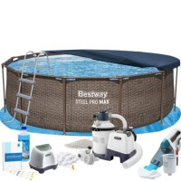 Каркасный бассейн MaxPro Bestway 56709-11в1, 366 x 100 см (басейн, підстилка, драбина, фільтр 3 500 л/год, пісок, хлоргенератор 4 г/год, сіль, альгенікс, тент, скіммер, акум. пилосос)