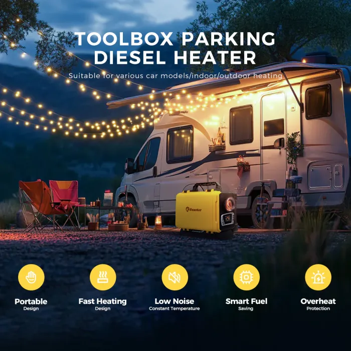 Дизельний повітряний нагрівач Sunster 8 кВт 12V/24V + 110–240V з Bluetooth та LCD для будинку, кемпінгу й авто (внутрішня циркуляція)