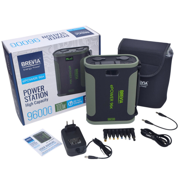 Портативна зарядна станція BREVIA MSGePower 96000mAh 307Wh LiFePO4 PD100W чорний/зелений