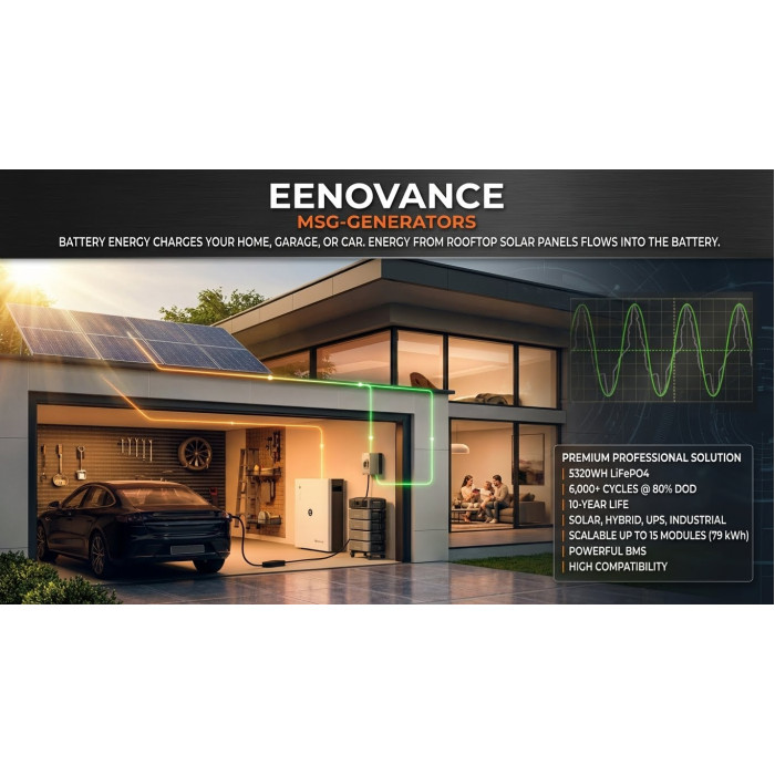 Аккумулятор LiFePO4 Eenovance 5.3 кВт·ч 51.2В для дома, BMS, 6000 циклов, срок службы 10 лет, до 15 параллельно