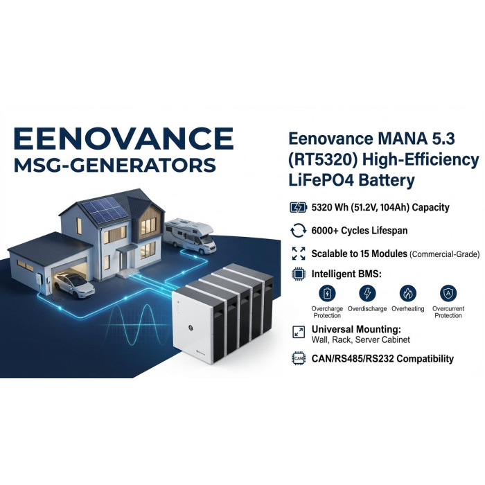 Аккумулятор LiFePO4 Eenovance 5.3 кВт·ч 51.2В для дома, BMS, 6000 циклов, срок службы 10 лет, до 15 параллельно