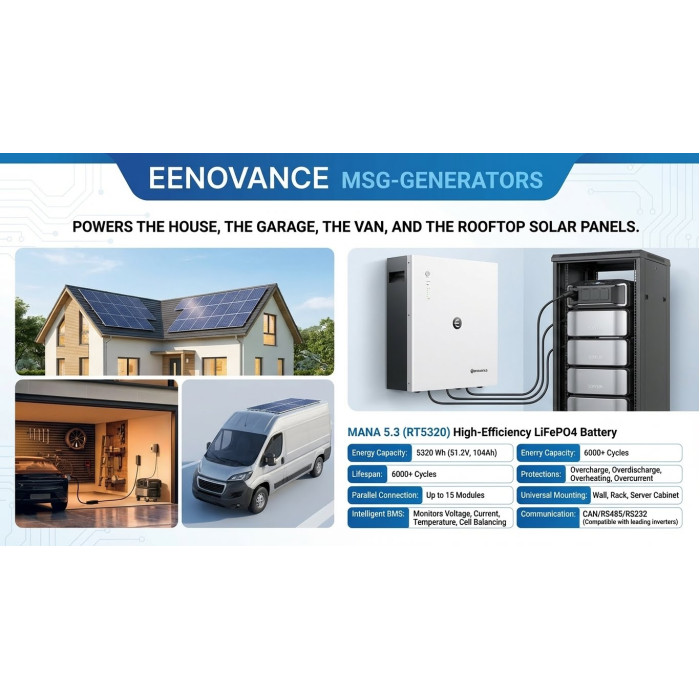 Аккумулятор LiFePO4 Eenovance 5.3 кВт·ч 51.2В для дома, BMS, 6000 циклов, срок службы 10 лет, до 15 параллельно