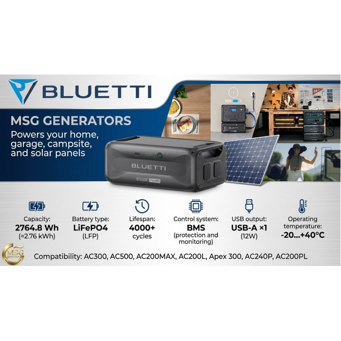 Додаткова батарея BLUETTI B300K EU 2764,8 Вт·год LiFePO4 для AC300/AC500/AC200MAX/AC200L/Apex 300 — 4000+ циклів, BMS